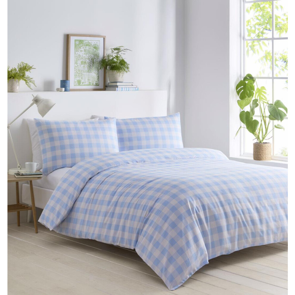(King, Blue) Gingham duvet cover sets new check bedding sunshine yellow baby pink light blue