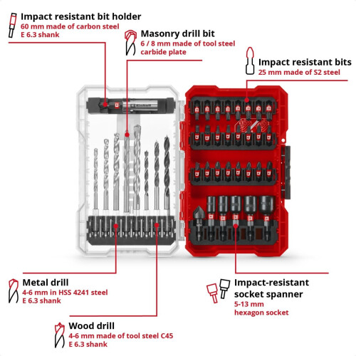 Einhell Assortiment de forets et d'embouts - EINHELL - 108759 - M-case 39 pièces - embouts 25 mm - axe C 6.3 1