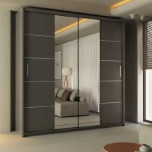 (Grey, 203 cm) MN FURNITURE Bristol Sliding Mirror Door Wardrobe