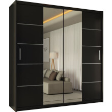 (Black, 150 cm) MN FURNITURE Bristol Sliding Mirror Door Wardrobe