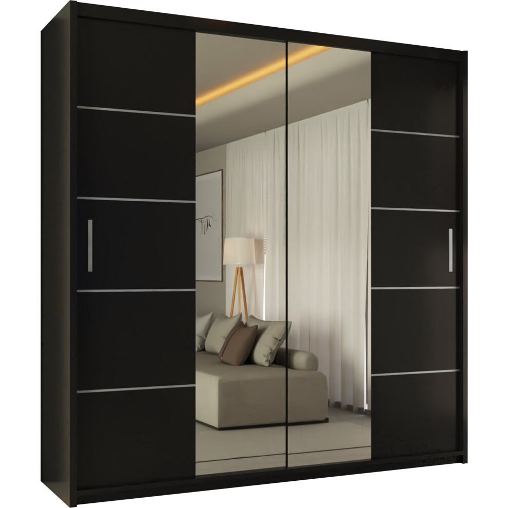 (Black, 150 cm) MN FURNITURE Bristol Sliding Mirror Door Wardrobe