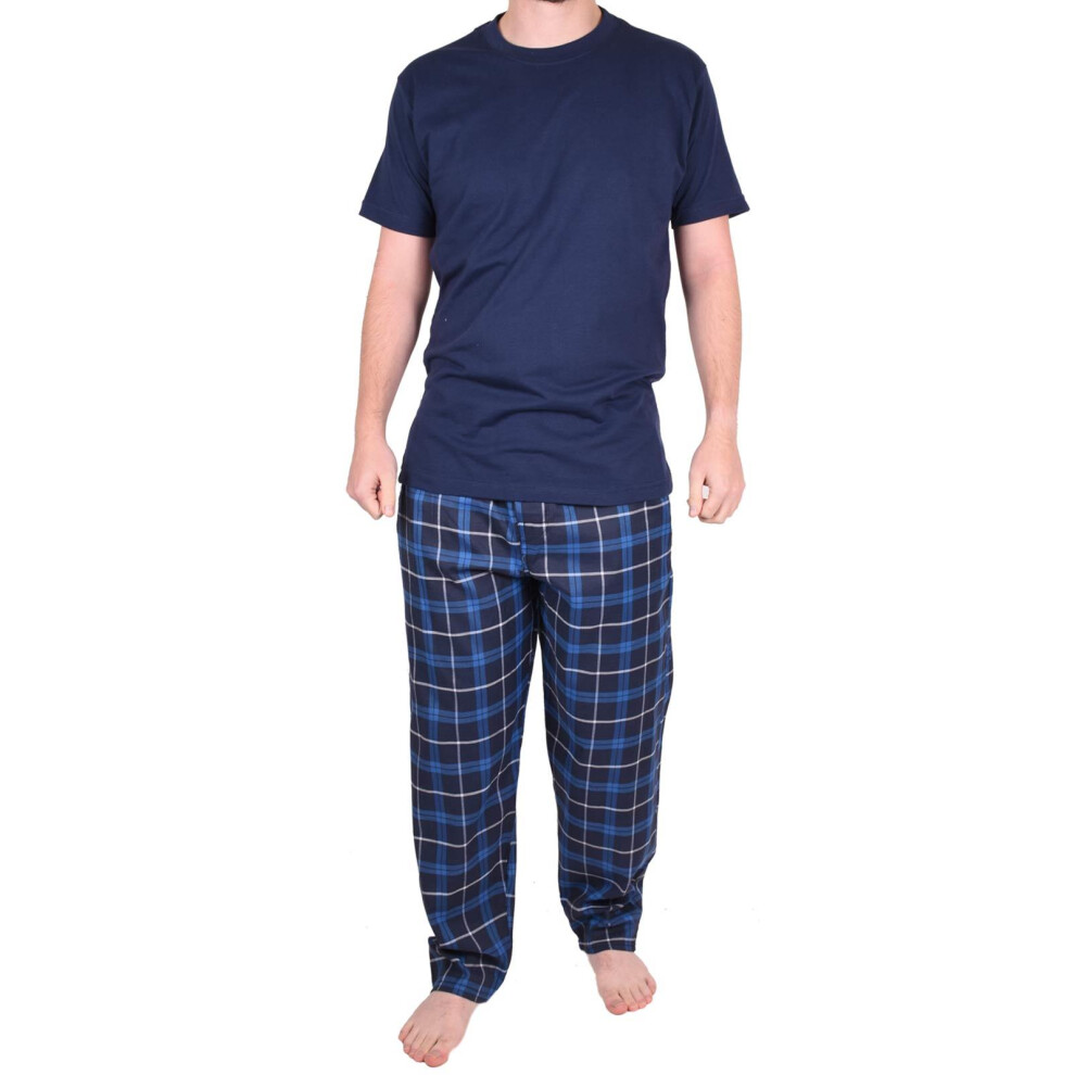 (Blue - Short Sleeve Top Pajama Set, M) Men Pyjama Set ShortSleeve Tshirt Casual Nightwear