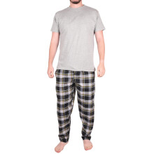 (Grey - Short Sleeve Top Pajama Set, L) Men Pyjama Set ShortSleeve Tshirt Casual Nightwear