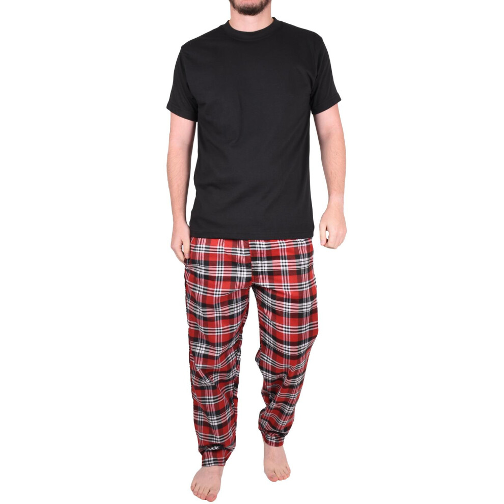 (Red - Short Sleeve Top Pajama Set, L) Men Pyjama Set ShortSleeve Tshirt Casual Nightwear