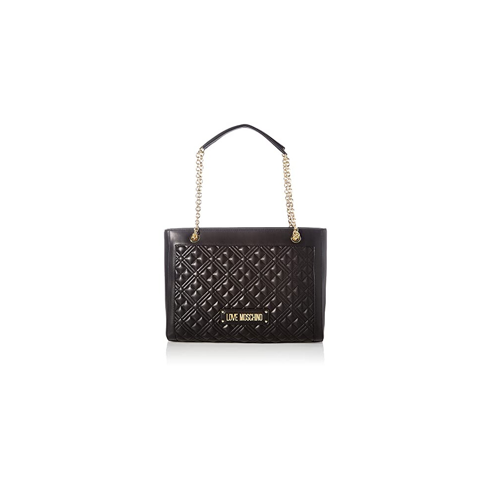 Love Moschino Women's Ss21 pre-Collection New Shiny Quilted PU Shopper Bag, Black, Standard