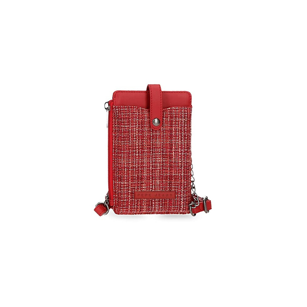 Pepe Jeans Oana Red Mobile Shoulder Bag 9,5x16,5 cm Polyester with Synthetic Leather details