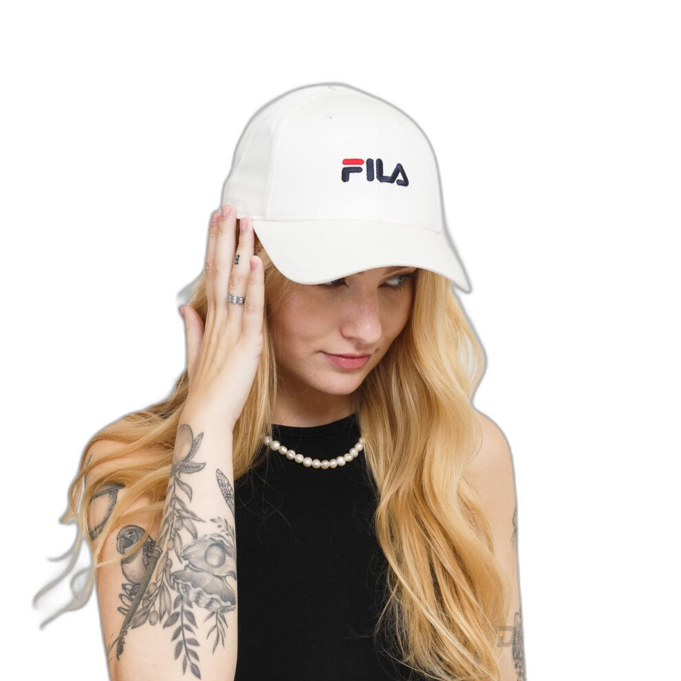 Fila Unisex_Adult Brasov 6 Panel Cap with Linear Logo-Strap Back Baseball, Egret, One Size