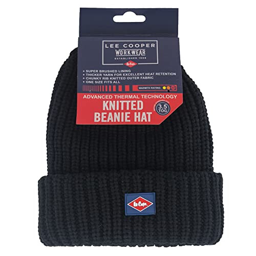 Lee Cooper Lee Cooper Mens Chunky Knit Fleece Lined Beanie, Black, One Size 2