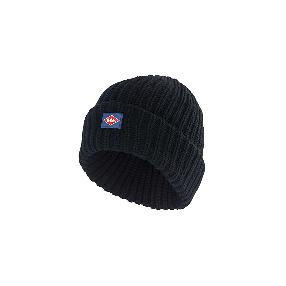 Lee Cooper Mens Chunky Knit Fleece Lined Beanie, Black, One Size
