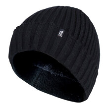 (One Size, Schwarz) Heat Holders - Heat Holders - Gerippte Warm Isolierte Wendemanschetten Thermo Mütze für Herren