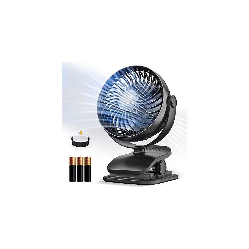 AA Battery Powered Clip on Fan, Portable Camping Small Desk Fans with 4 Speeds, Unique Aroma Function, 5'' USB Personal Fan, Quiet Baby Stroller Fan,