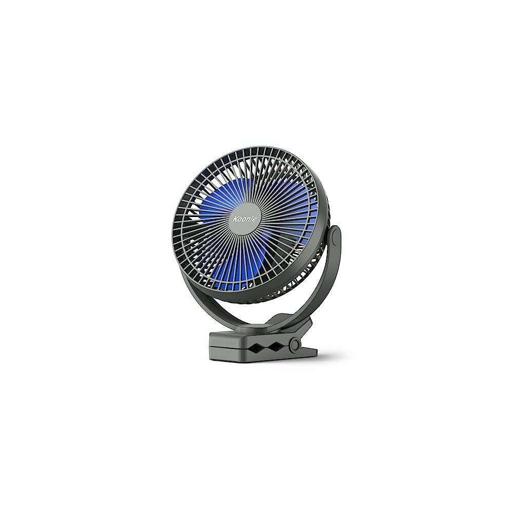 Koonie 10000mAh Rechargeable Portable Fan, 8-Inch Battery Operated Clip on Fan, USB Fan, 4 Speeds, Strong Airflow, Sturdy Clamp for Office Desk Golf