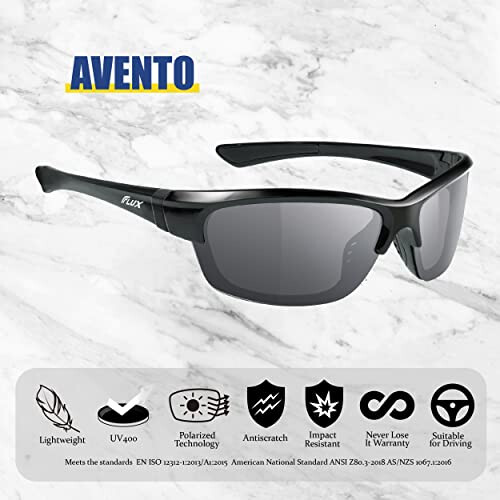 ICECUBE AVENTO Polarized Sports Sunglasses UV400 Anti Slip Lightweight for Driving Running Golf Unisex BLK Grey