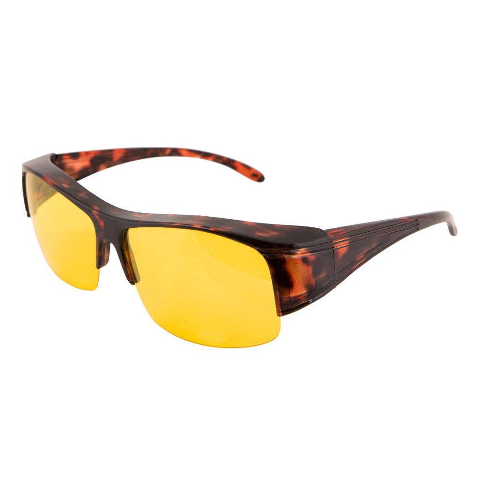 Overglasses By Remaldi Amber Opticaid Night Driving Glasses Over Glasses Fit Overs Polarised Anti Glare Wrap Around Slim Profile Mens Womens Tortoise Category 1 Remaldi