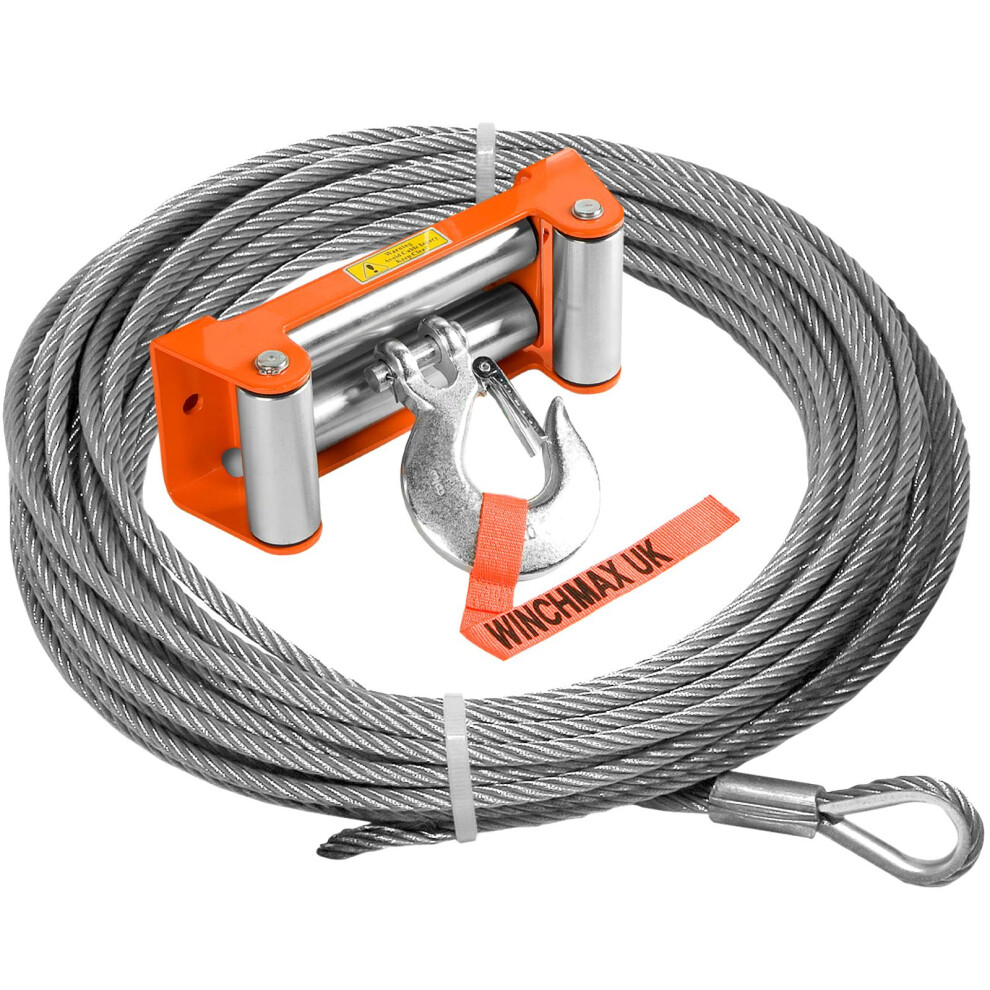 WINCHMAX Steel Rope 26m X 9.1mm, Hole Fix. Roller Fairlead. 3/8 Inch Clevis Hook. For winches up to 13,500lb.