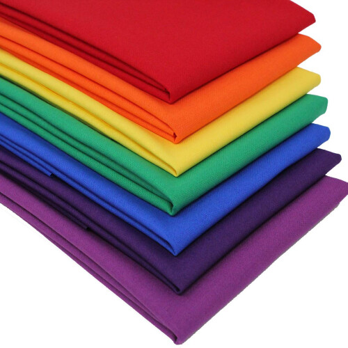 7 Fat Quarters Bundle - Rainbow Colours 100% Cotton Fabric. Ideal for Quilting and Craft Sewing (Includes Free Patchwork Pattern)