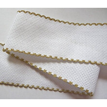Zweigart Aida Band 5cm 2 inch wide white with gold scallop edging per metre