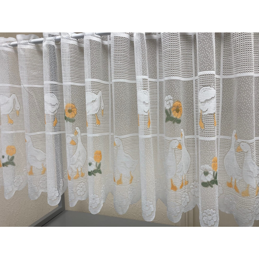 Maple Textiles Country Kitchen Ducks/Geese Goose Cafe Net Curtain With Daisy Yellow Flowers For Kitchen Windows Available in 3 Drops Sold Per Metre-image-OPC-PDTGYFC-NEW