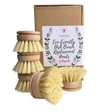 Eco-Friendly Dish Brush Replacement Heads - 5 Pieces Natural Sisal Hemp and Beech Wood Scrubbing Brushes