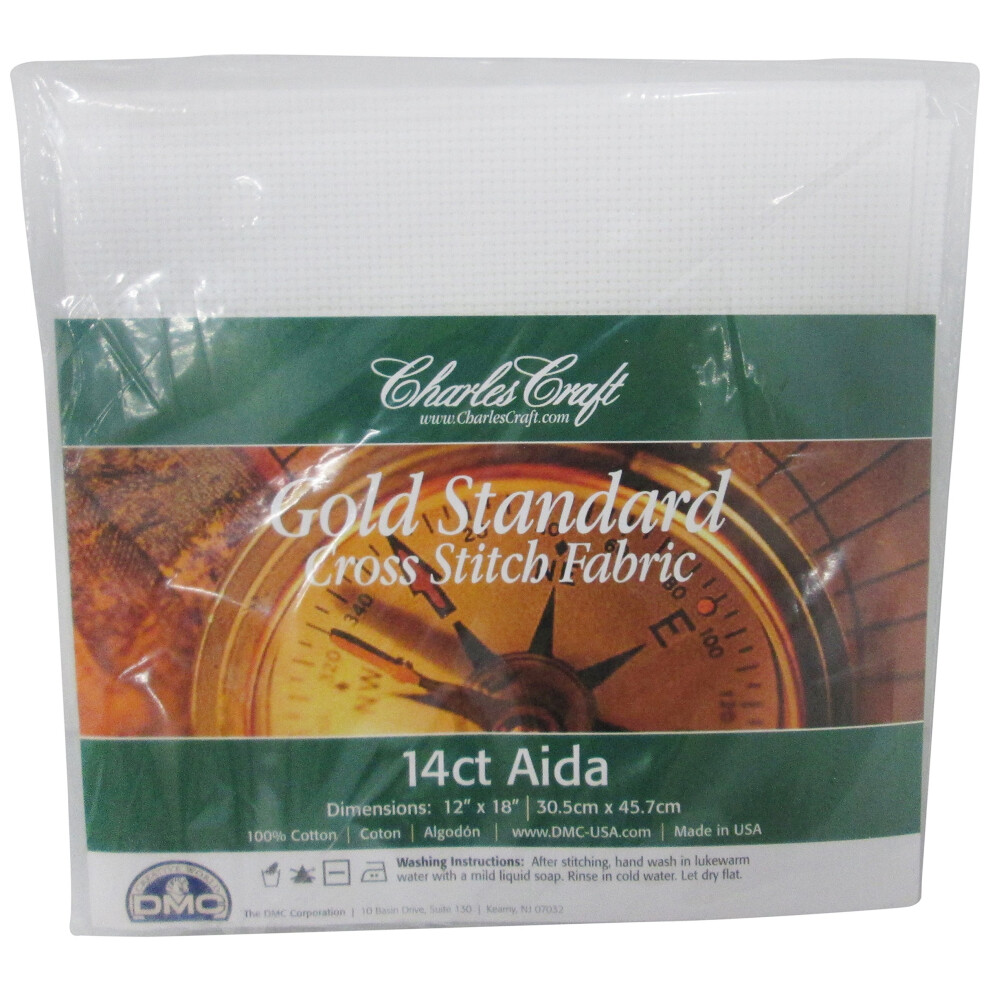 Charles Craft Gold Standard Aida 14 Count 12"X18", White