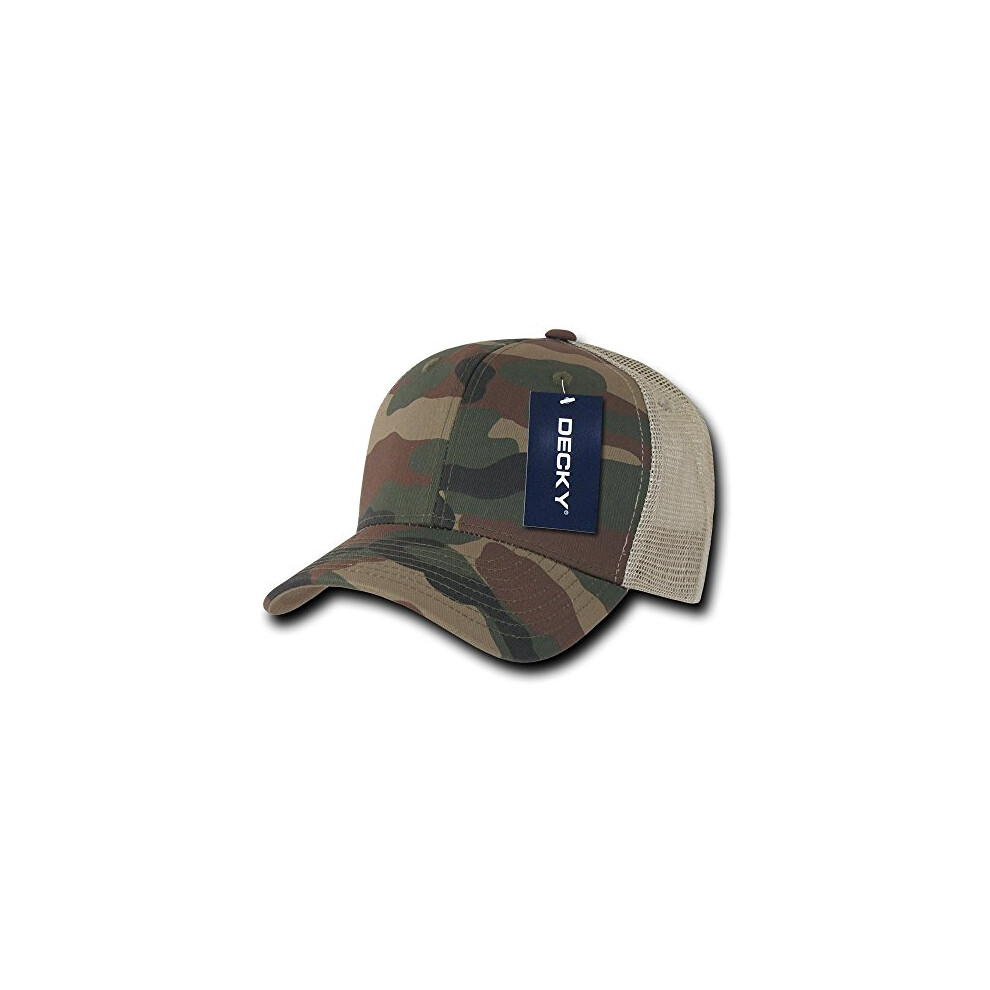 Decky Men's Green Cotton Curve Bill Trucker Baseball Cap - Woodland/Woodland/Khaki