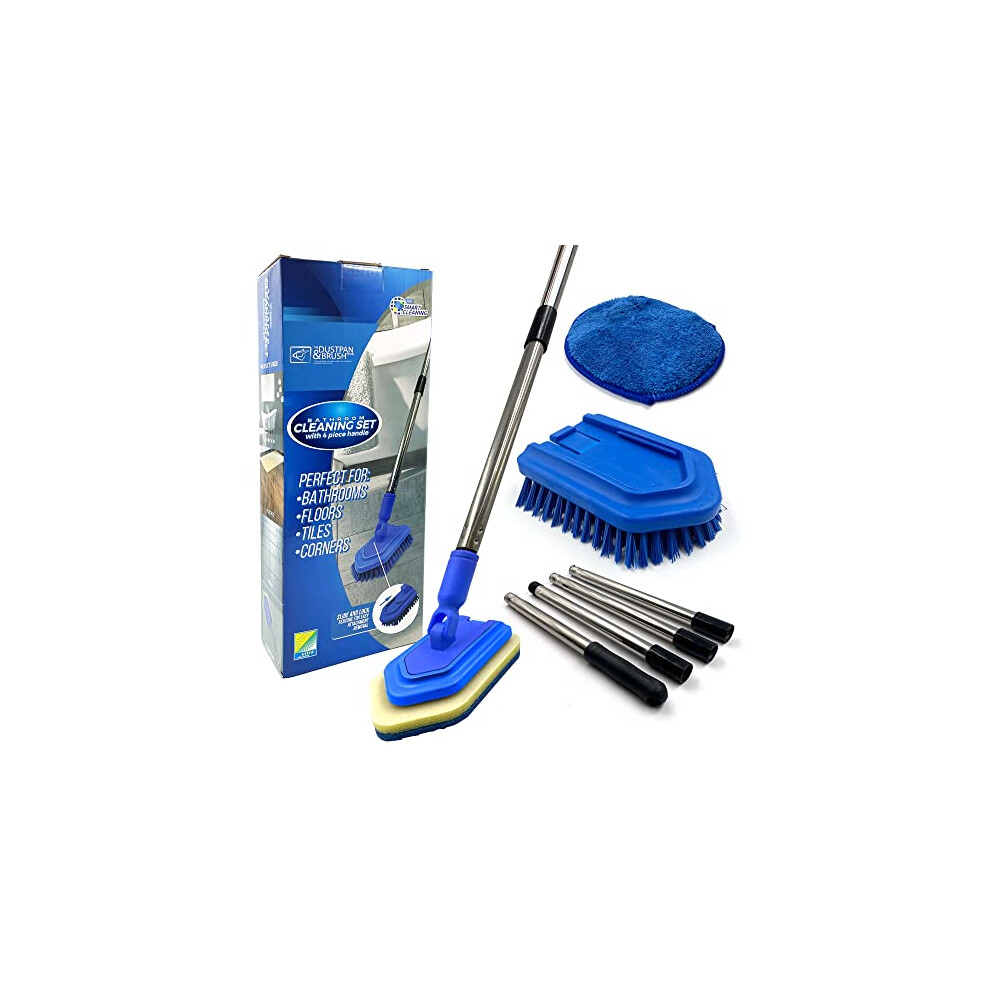 Bathroom Tile Cleaner Shower Cleaning Brush, Multi-section Long Handled Scrubbing Brush with Replaceable Stiff Bristle Tub and Tile Scrubber, Shower Cleaner Sponge Scourer, and Microfibre Pad - Image 2