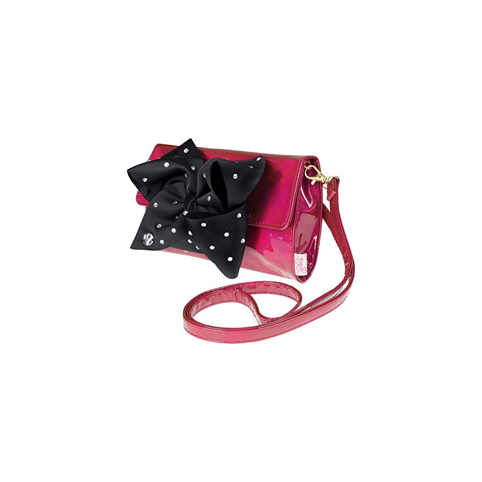 JoJo Siwa Iridescent Pink Shoulder Bag Clutch Bag & Black Rhinestone Hair Bow