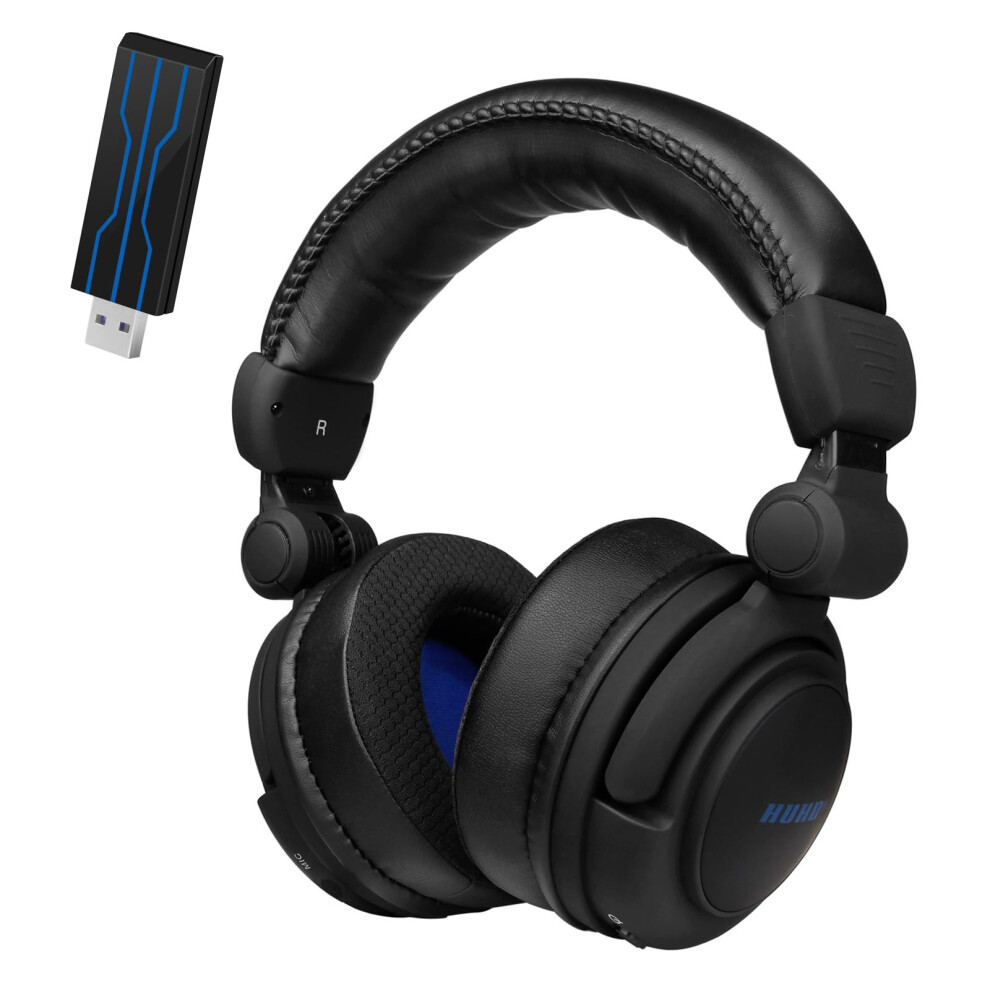 HUHD Wireless Gaming Headset for PC Computer PS5 PS4 Nintendo Switch, 2.4GHz USB Wireless Game Headset Headphones with Detachable Microphone, 4D