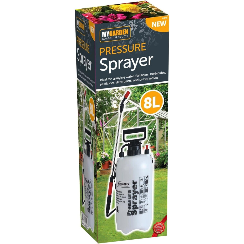 GARDEN PRESSURE SPRAYER KNAPSACK WEEDKILLER CHEMICAL FENCE WATER SPRAY BOTTLE (8Litre)