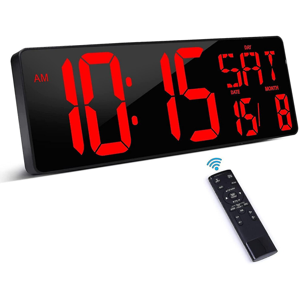 Digital Wall Clock With Remote Control, 16.5" Led Digital Alarm Clock, Countdown Timer With Large Display