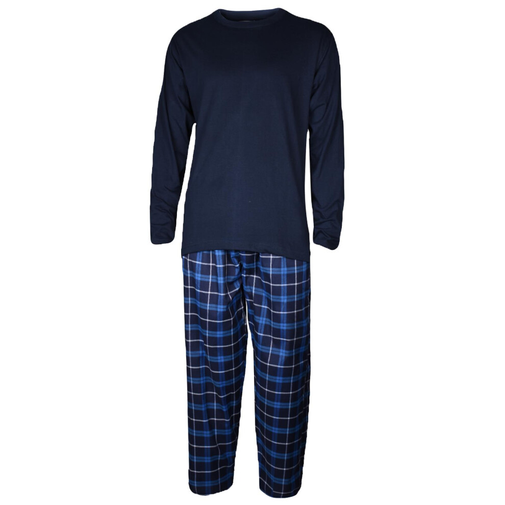 (Blue - Long Sleeve Top & Pajama Set, L) Men Pyjama Set Longsleeve T-shirt casual Nightwear