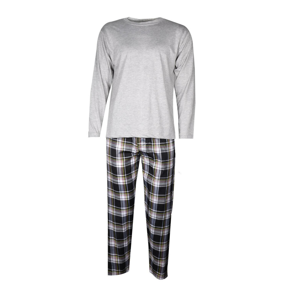 (Grey - Long Sleeve Top & Pajama Set, 2XL) Men Pyjama Set Longsleeve T-shirt casual Nightwear