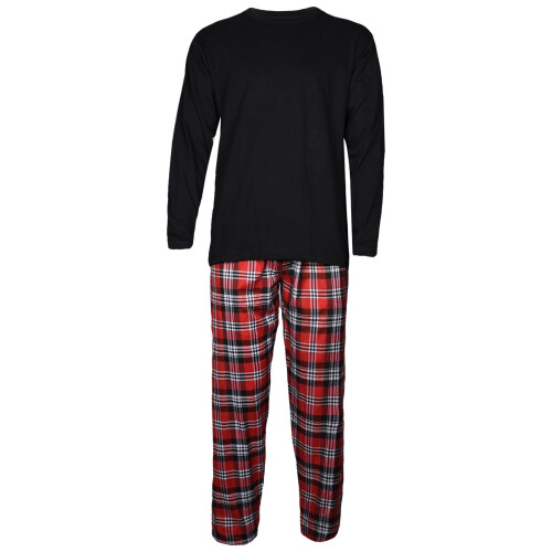 (Red - Long Sleeve Top & Pajama Set, M) Men Pyjama Set Longsleeve T-shirt casual Nightwear