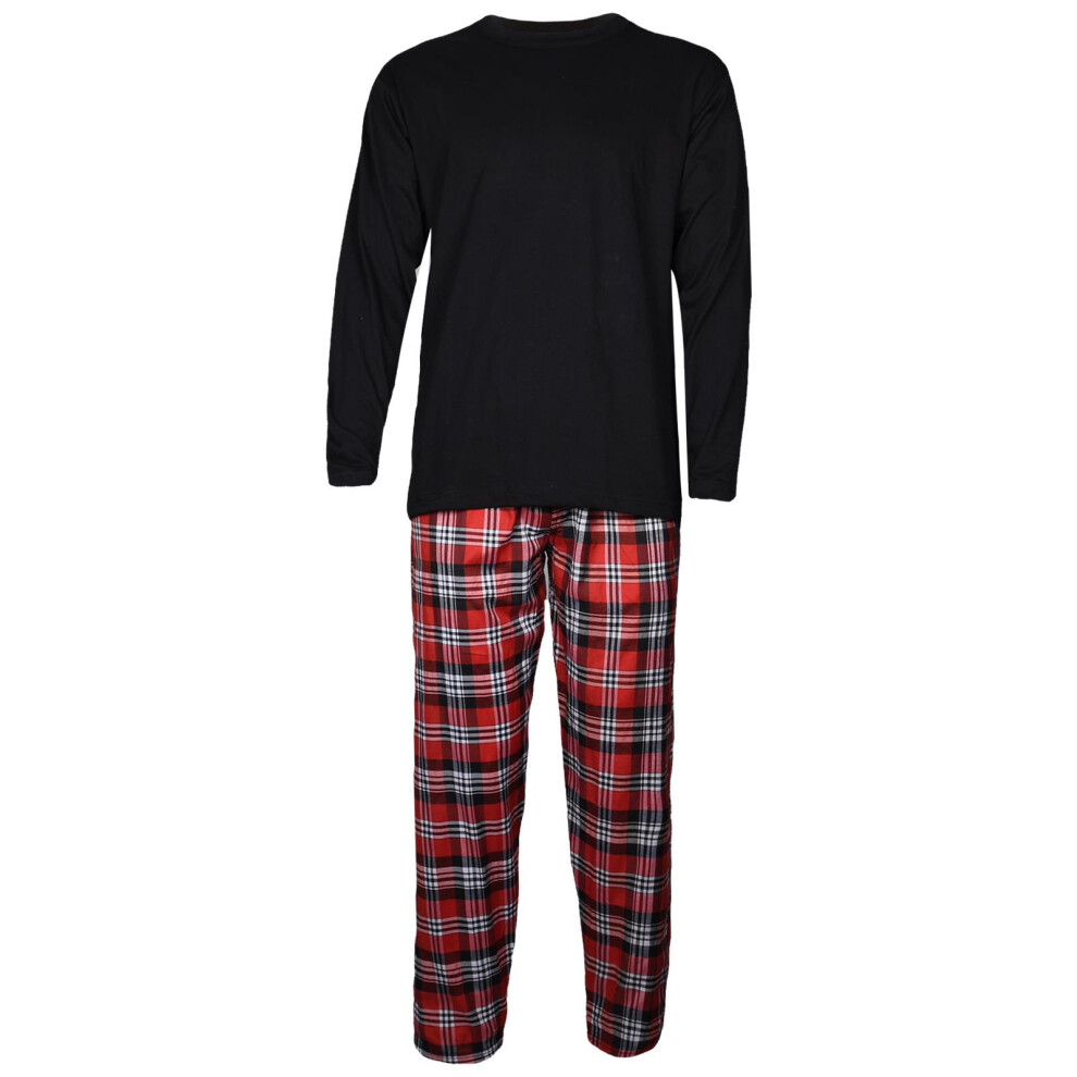 (Red - Long Sleeve Top & Pajama Set, L) Men Pyjama Set Longsleeve T-shirt casual Nightwear