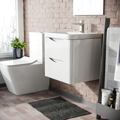 NES Home 500mm White Wall Hung Basin Vanity Unit 2 Drawer Bathroom Storage Cabinet Gloss 2
