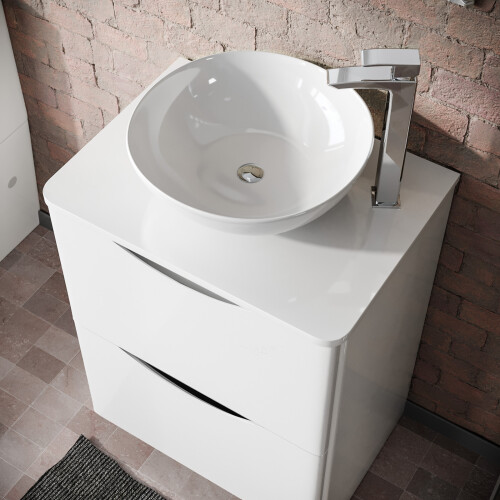 NES Home 600mm White Bathroom Freestanding Vanity Unit With Round Ceramic Basin | Merton 1