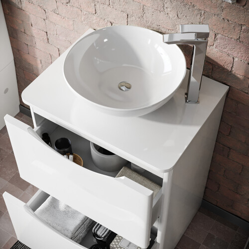 NES Home 600mm White Bathroom Freestanding Vanity Unit With Round Ceramic Basin | Merton 2
