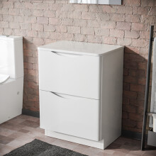600mm Gloss White 2 Drawer Work Top Freestanding Vanity Unit Bathroom | Merton