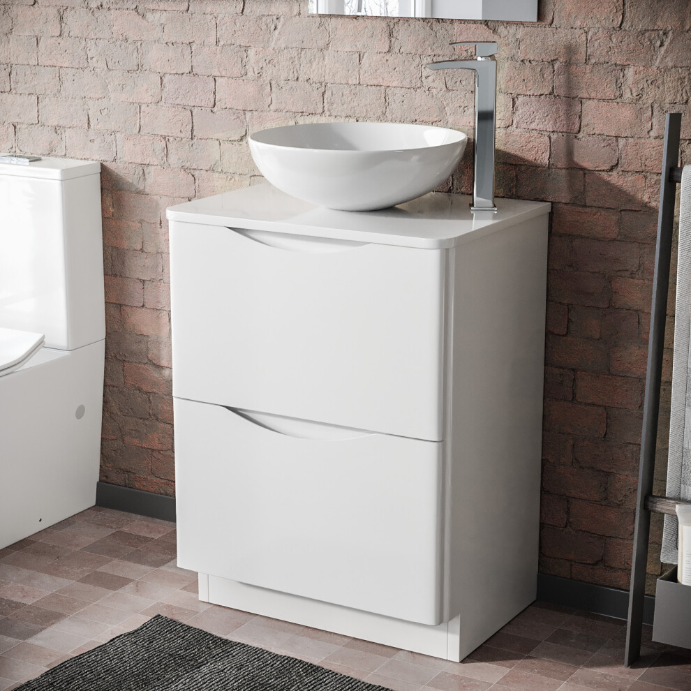 600mm White Bathroom Freestanding Vanity Unit With Round Ceramic Basin | Merton