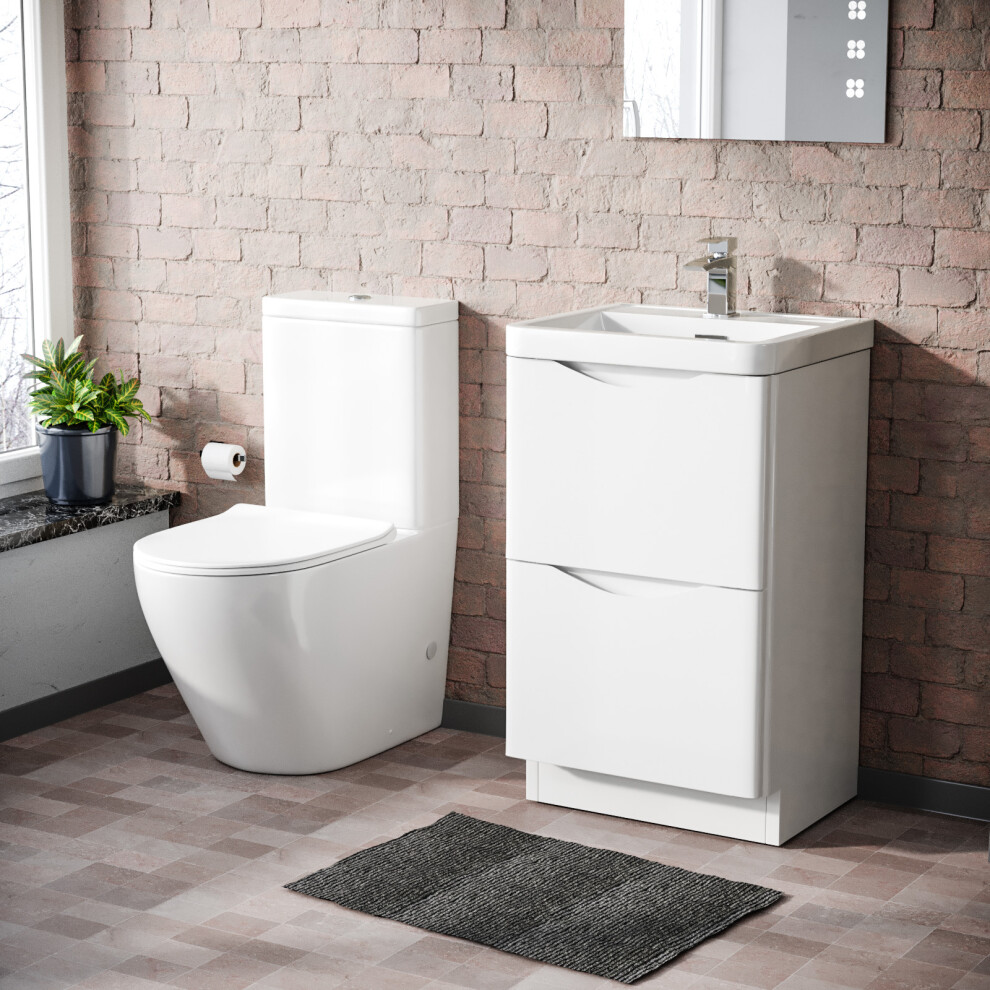 Merton 600 mm White Basin Vanity Unit and Rimless Close Coupled Toilet