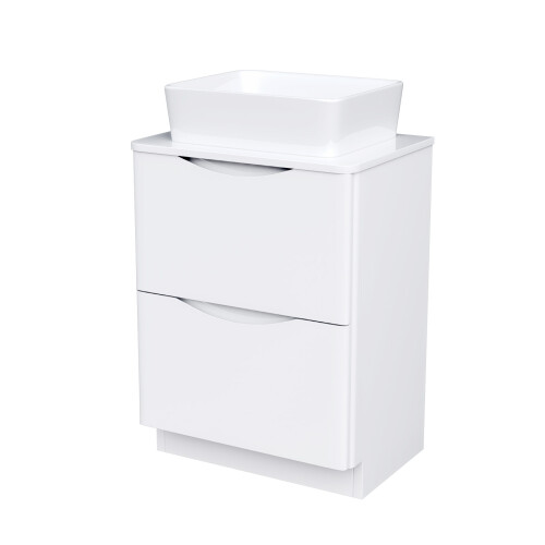 NES Home Merton White 600mm Bathroom Freestanding Vanity Unit With Square Ceramic Basin 2