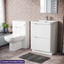 Merton 600 Freestanding White Basin Vanity Cabinet, WC & Round BTW Toilet Set