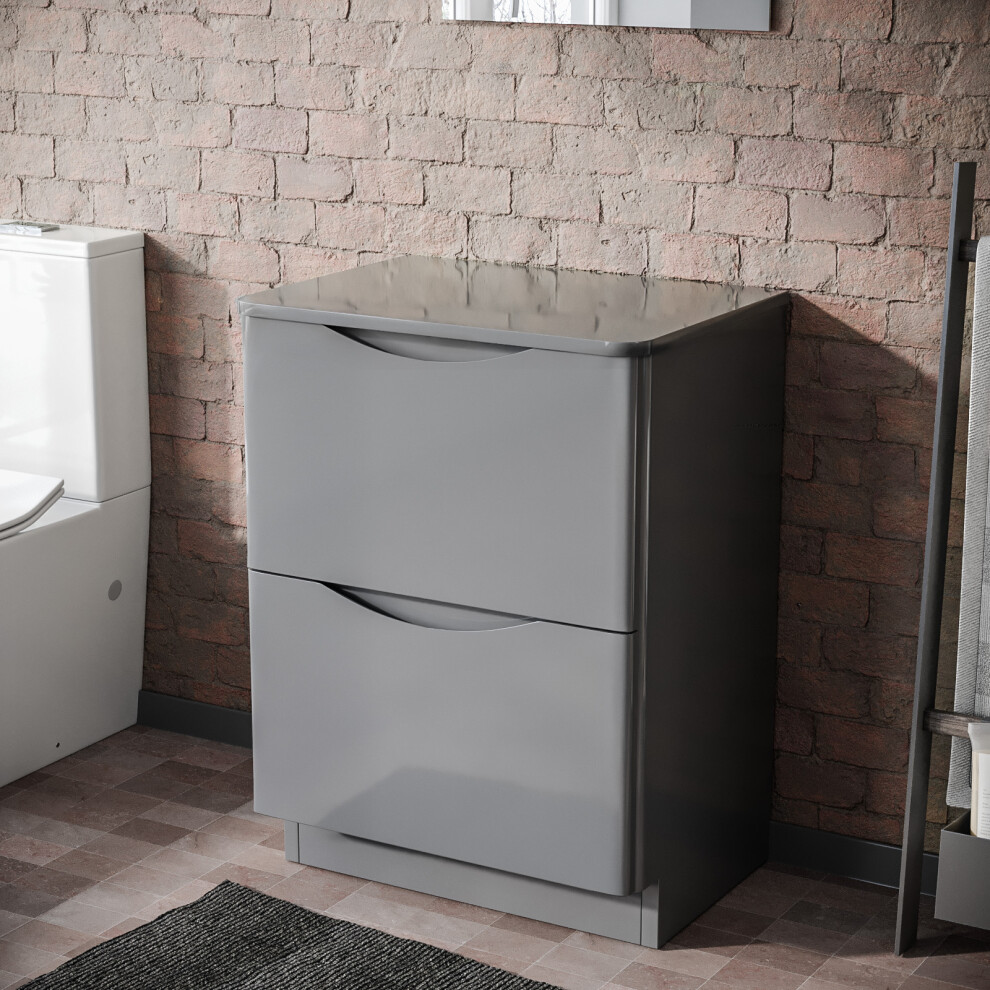 600mm Gloss Grey 2 Drawer Work Top Freestanding Vanity Unit Bathroom Merton-image-OPC-PBHGVXN-NEW