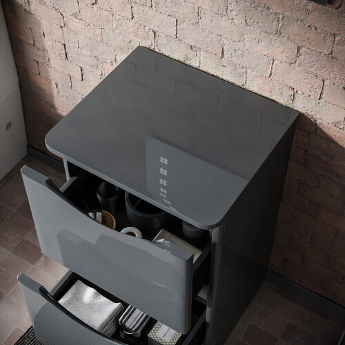 NES Home 500mm Grey 2 Drawer Work Top Freestanding Vanity Unit Bathroom | Merton 2