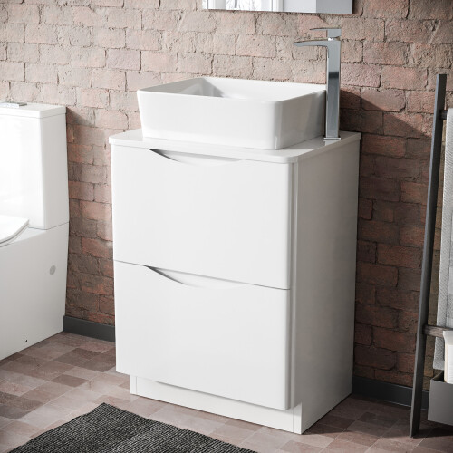 NES Home Merton White 600mm Bathroom Freestanding Vanity Unit With Square Ceramic Basin