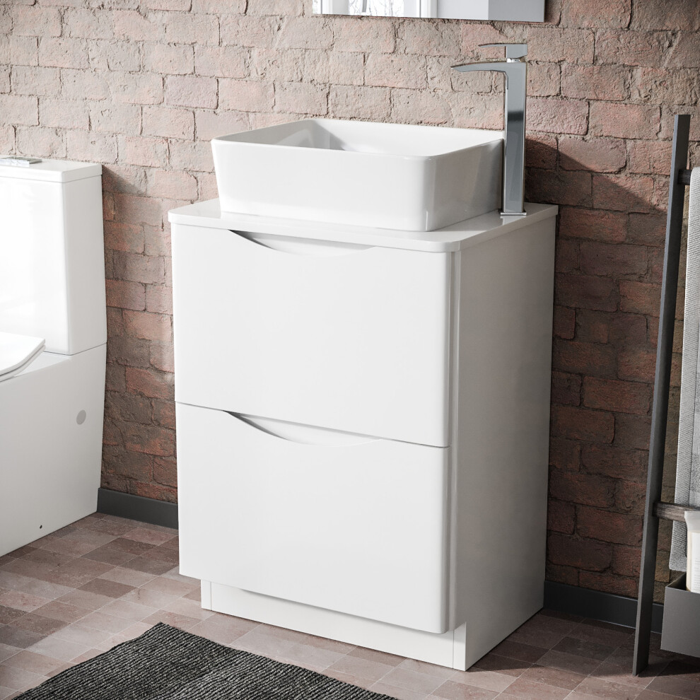 Merton White 600mm Bathroom Freestanding Vanity Unit With Square Ceramic Basin