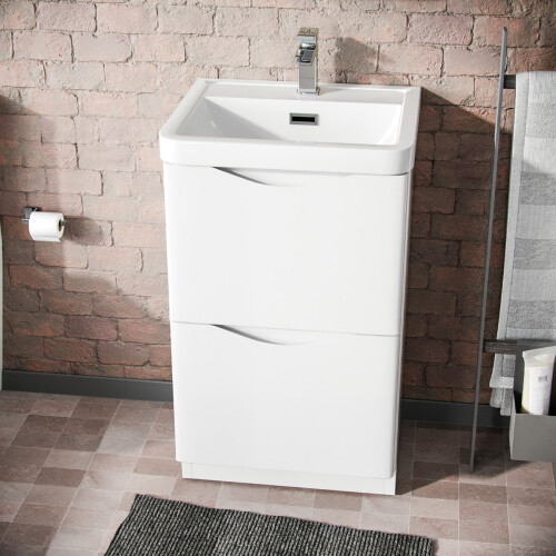 NES Home Merton 500mm White Basin Vanity Unit 2 Drawer Storage Cabinet Gloss 1