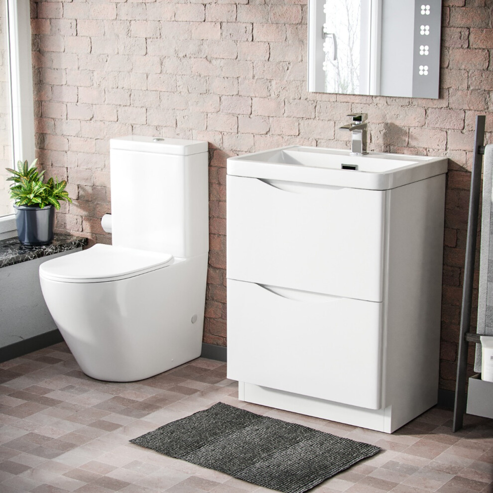 Nes Home White 600mm Basin Vanity Unit & WC Close Coupled Toilet
