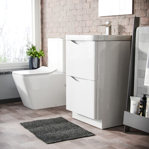 NES Home Merton 500mm White Basin Vanity Unit 2 Drawer Storage Cabinet Gloss 2