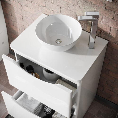 NES Home Merton White 600mm Bathroom Freestanding Vanity Unit With Round Ceramic Basin 2